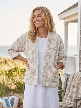 100% Cotton Quilted Neutral Floral Kimono Cardigan - Oatmeal & Cream - OSFM